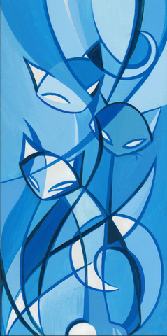 Tail of 3 Kitties (blues) 7x14 Giclee Print