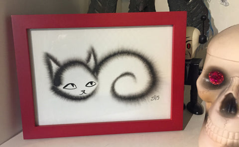 Curls is an original india ink wash drawing by Rob Reger. Isn't it fluffy? How does he do that?? It comes in a spiffy red frame that measures 7.5" x 5.5" and is signed by the artist. 
