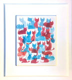 35 Kitties in Red and Blue (original painting)