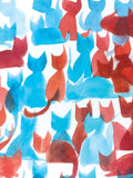 35 Kitties in Red and Blue (original painting)