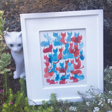 35 Kitties in Red and Blue (original painting)