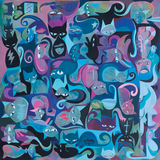 40 Cats In 4 Directions #3 12x12 Giclee Print