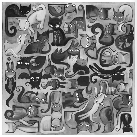 40 Cats In 4 Directions #2 10x10 Giclee Print