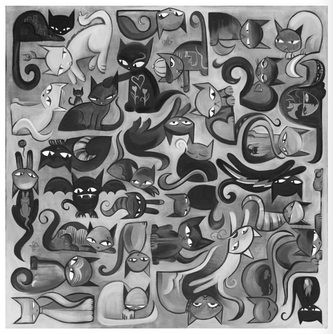 40 Cats In 4 Directions #2 12x12 Giclee Print