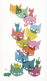 Color Kittens Cluster Original Watercolor